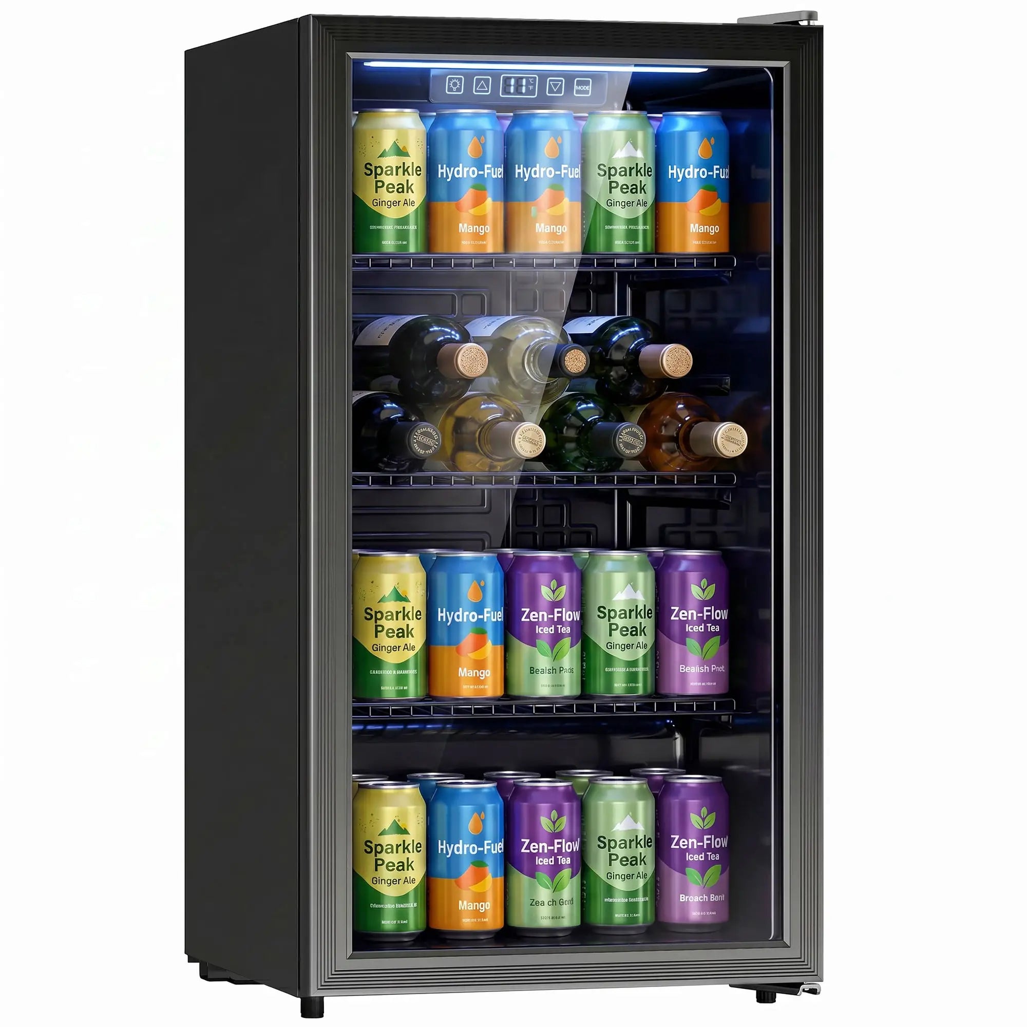 3.2 Cu.Ft Beverage Refrigerator, 139 Can Beverage Fridge Cooler with Double-Layer Glass Door Small Kitchen Appliances Black at Gallery Canada