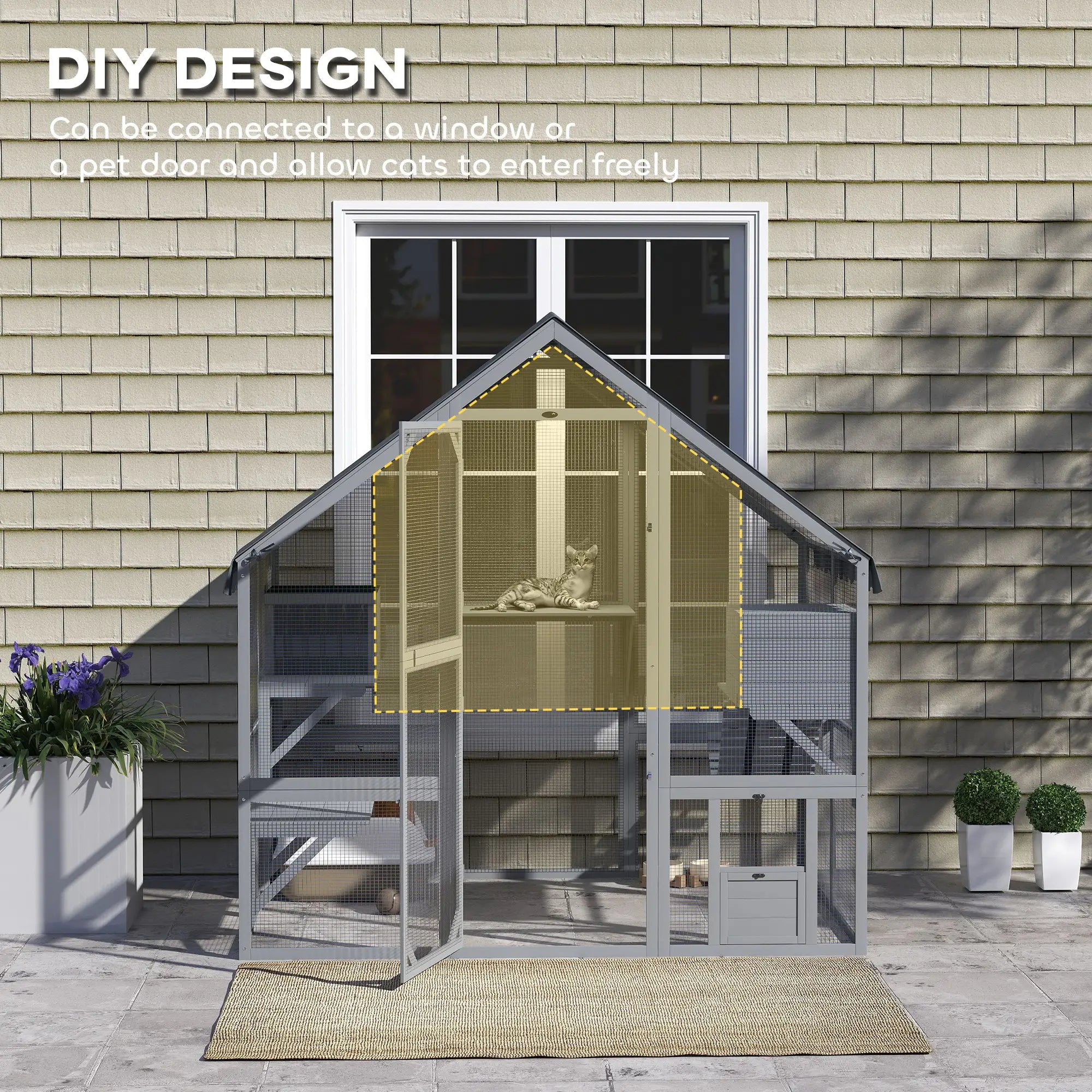 Large Catio, Waterproof Cover, 2 Resting Boxes, 4 Platforms, Bridge, Grey Outdoor Cat Enclosures at Gallery Canada
