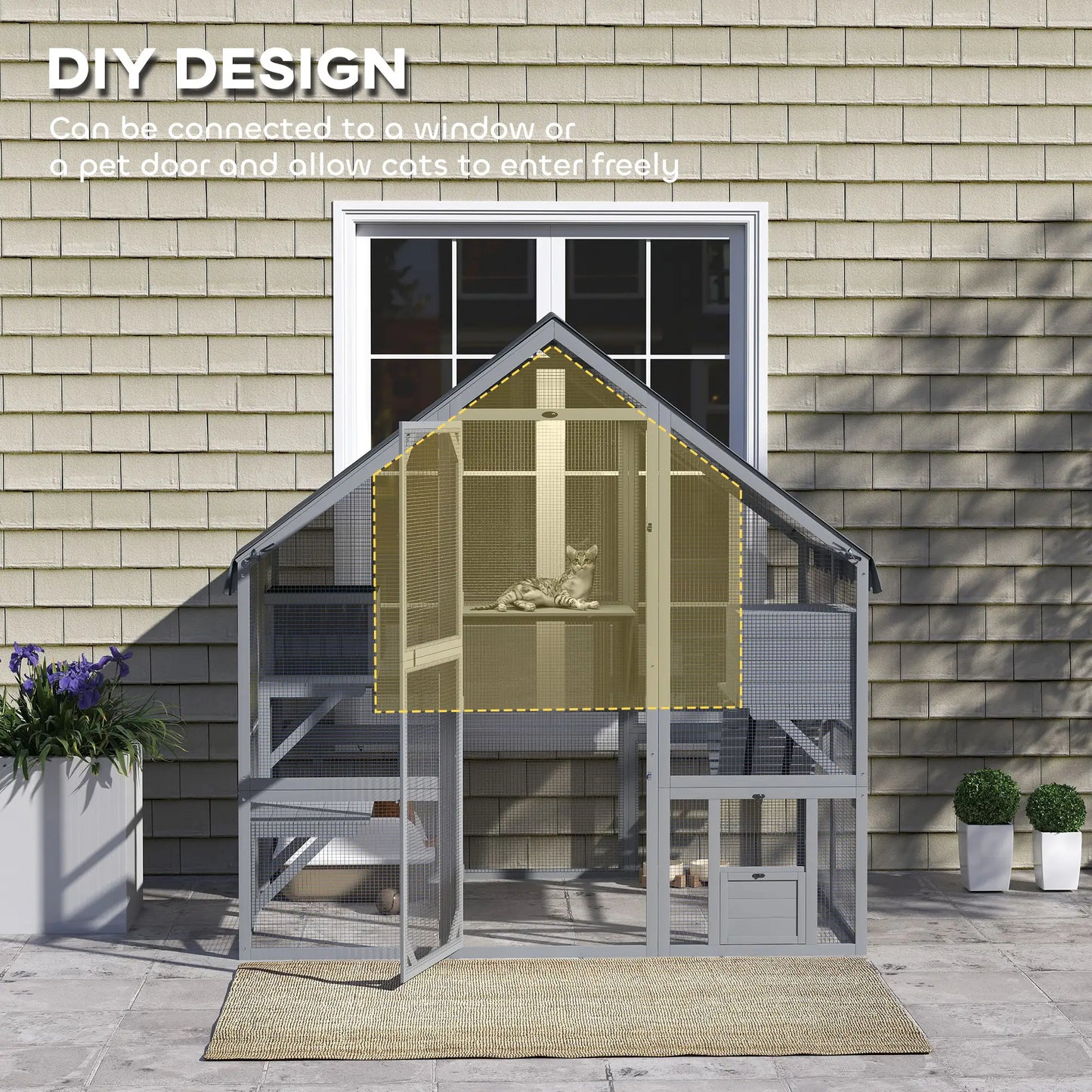 Large Catio, Waterproof Cover, 2 Resting Boxes, 4 Platforms, Bridge, Grey Outdoor Cat Enclosures at Gallery Canada