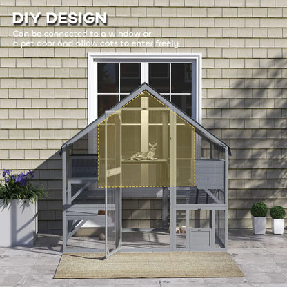 Large Catio, Waterproof Cover, 2 Resting Boxes, 4 Platforms, Bridge, Grey Outdoor Cat Enclosures at Gallery Canada