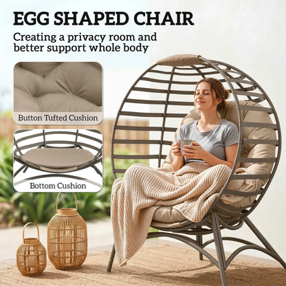 Egg Chair, Patio Lounge Chair, Foldable Basket Chair with Large Seat Cushion, Side Pocket, Sand Patio Chairs at Gallery Canada