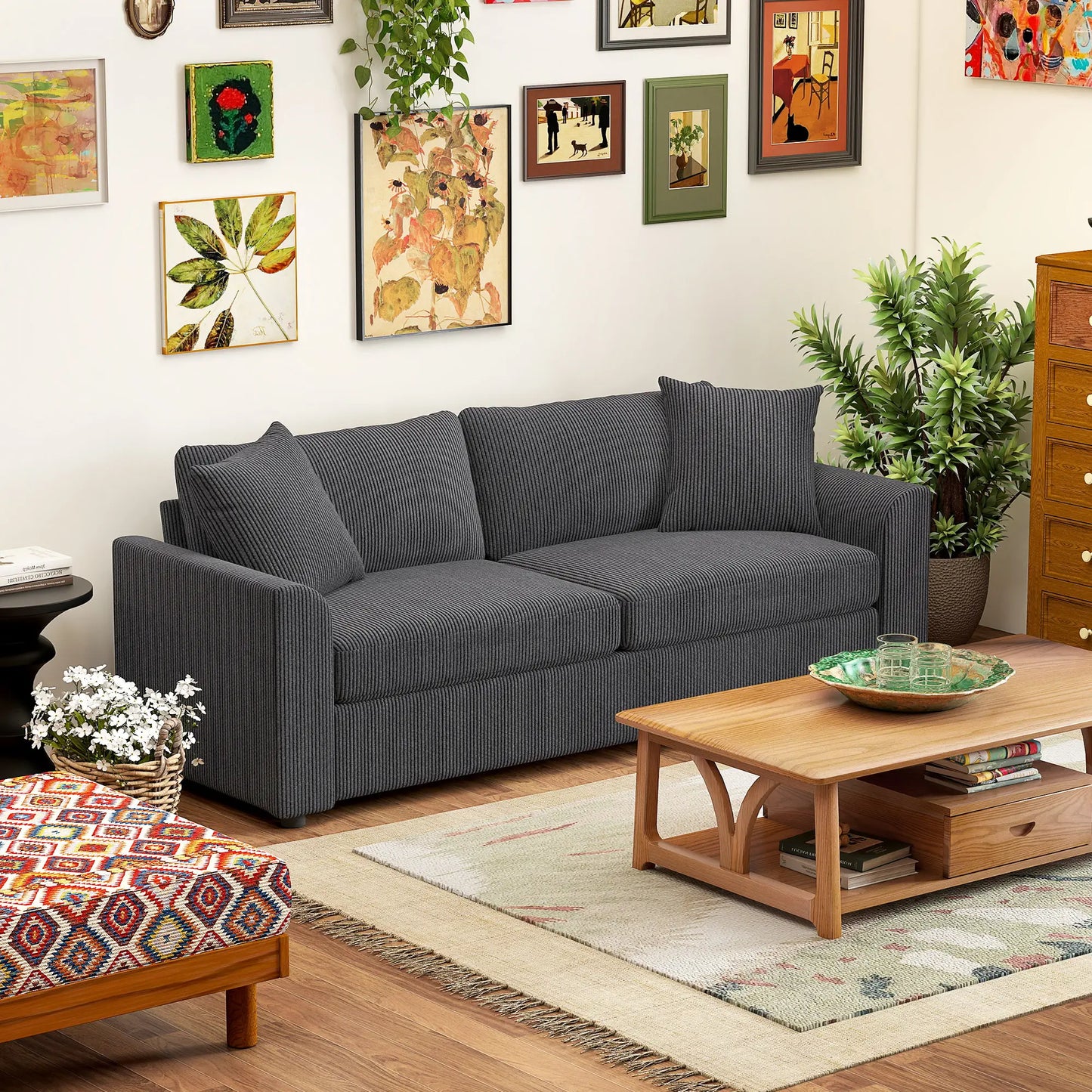 83.5" 3 Seater Sofa, Modern Upholstered Couch, Dark Grey 3-Seater Sofas at Gallery Canada