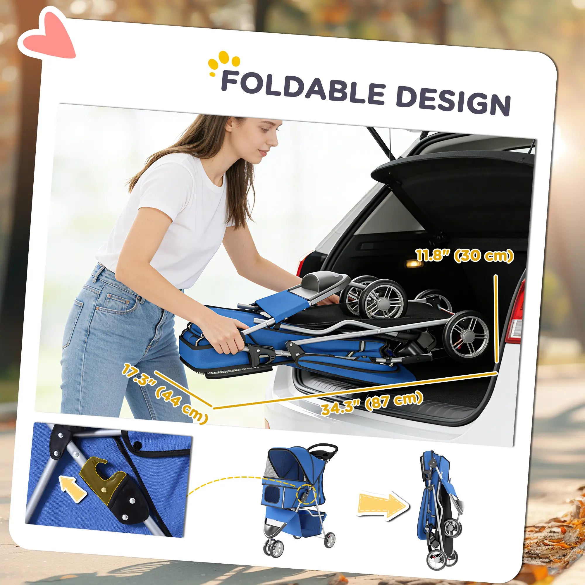 Foldable 3 Wheel Dog Stroller, Storage Basket, Adjustable Canopy, Blue Dog Bike Trailers & Strollers at Gallery Canada