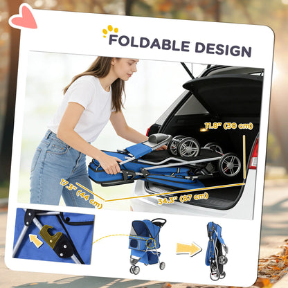 Foldable 3 Wheel Dog Stroller, Storage Basket, Adjustable Canopy, Blue Dog Bike Trailers & Strollers at Gallery Canada