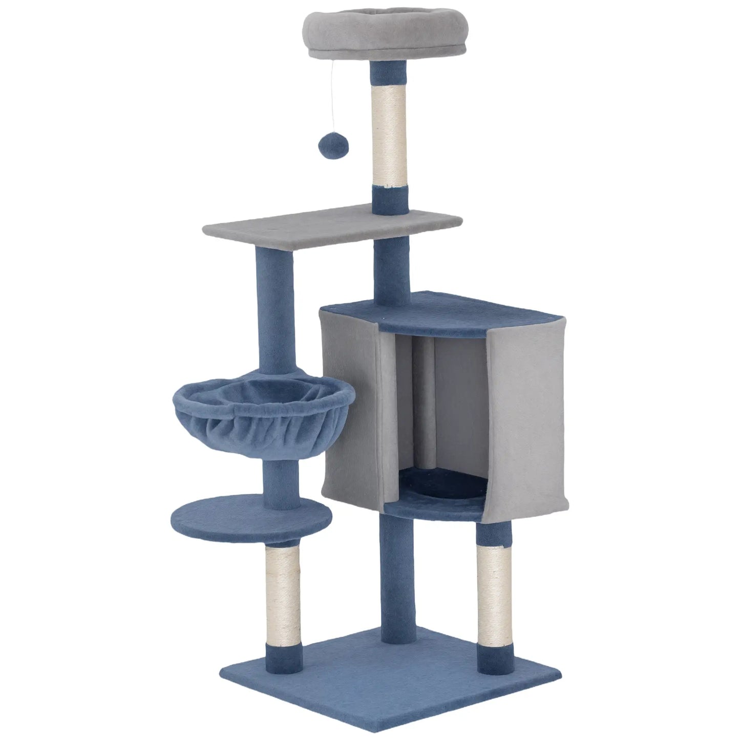 48" Cat Tree with Condo, Hammock, Perch, Scratching Posts, Blue and Grey Cat Trees Blue, Grey at Gallery Canada