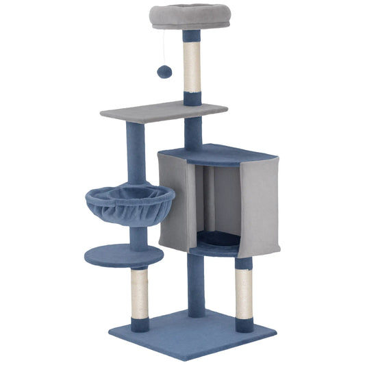 48" Cat Tree with Condo, Hammock, Perch, Scratching Posts, Blue and Grey Cat Trees Blue, Grey at Gallery Canada