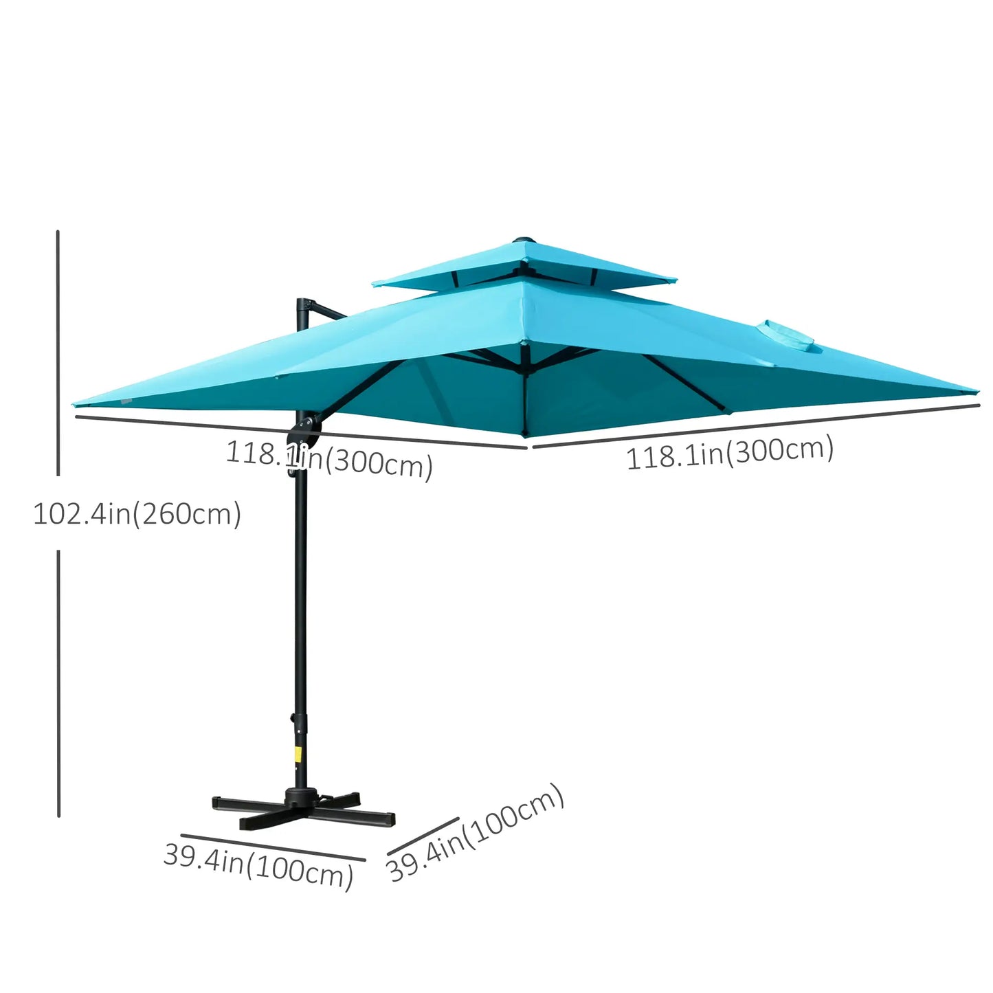 10' x 10' Cantilever Patio Umbrella, Double Top, 360° Rotation, Light Blue Cantilever Umbrellas at Gallery Canada