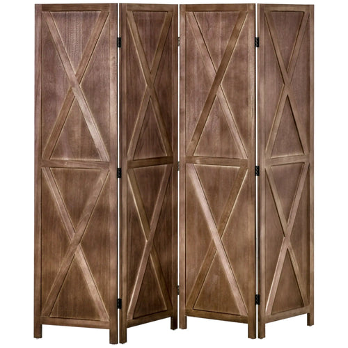 4-Panel Farmhouse Room Divider, Foldable Wooden Frame 5.6FT, Walnut