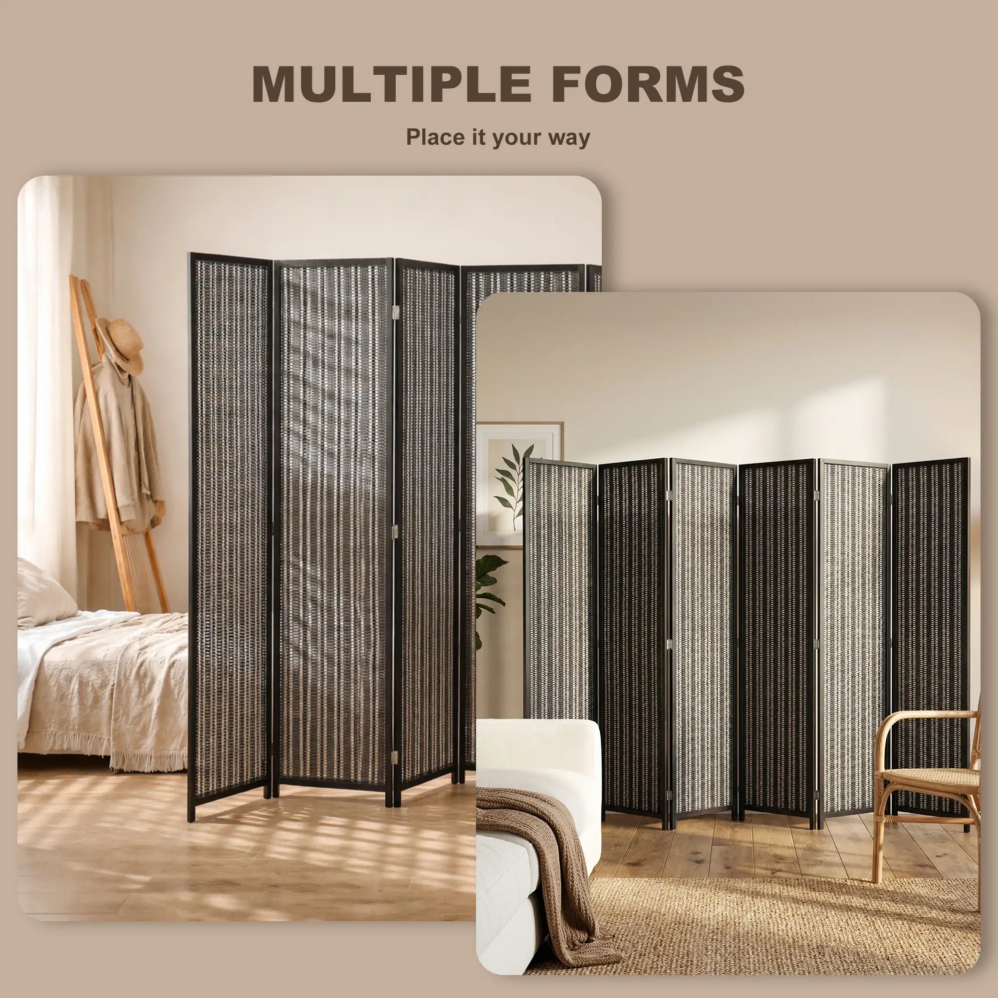 Folding Privacy Screen, 6 Panel Room Divider, Handwoven Bamboo, Black Room Dividers at Gallery Canada