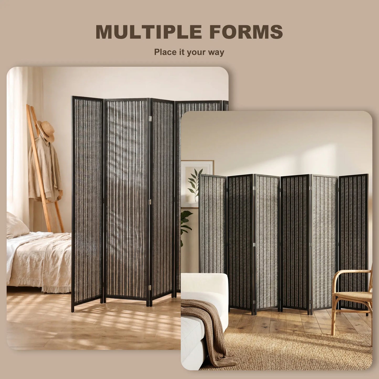 Folding Privacy Screen, 6 Panel Room Divider, Handwoven Bamboo, Black Room Dividers at Gallery Canada