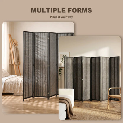 Folding Privacy Screen, 6 Panel Room Divider, Handwoven Bamboo, Black Room Dividers at Gallery Canada