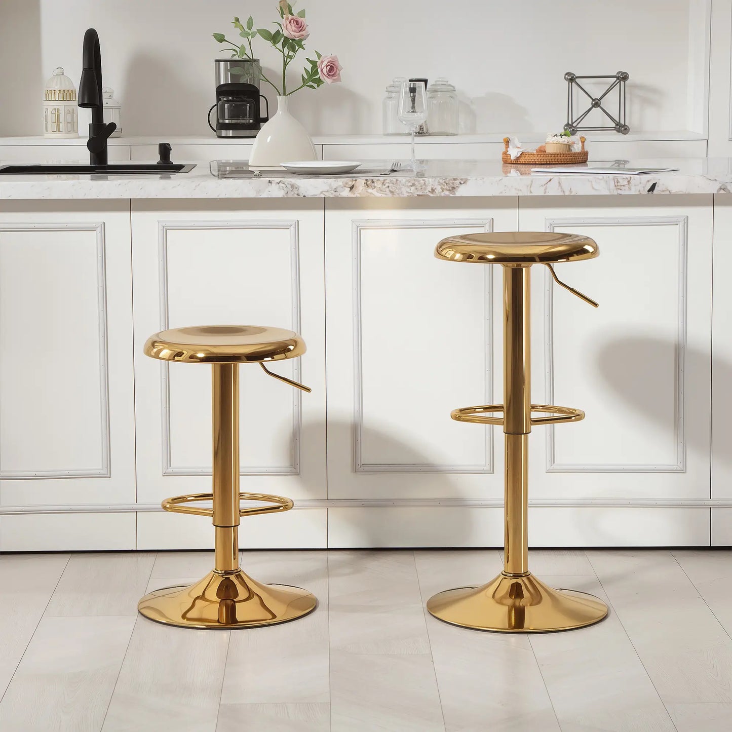 Steel Bar Stools Set of 2, Adjustable Counter Height, Gold Bar Stools at Gallery Canada