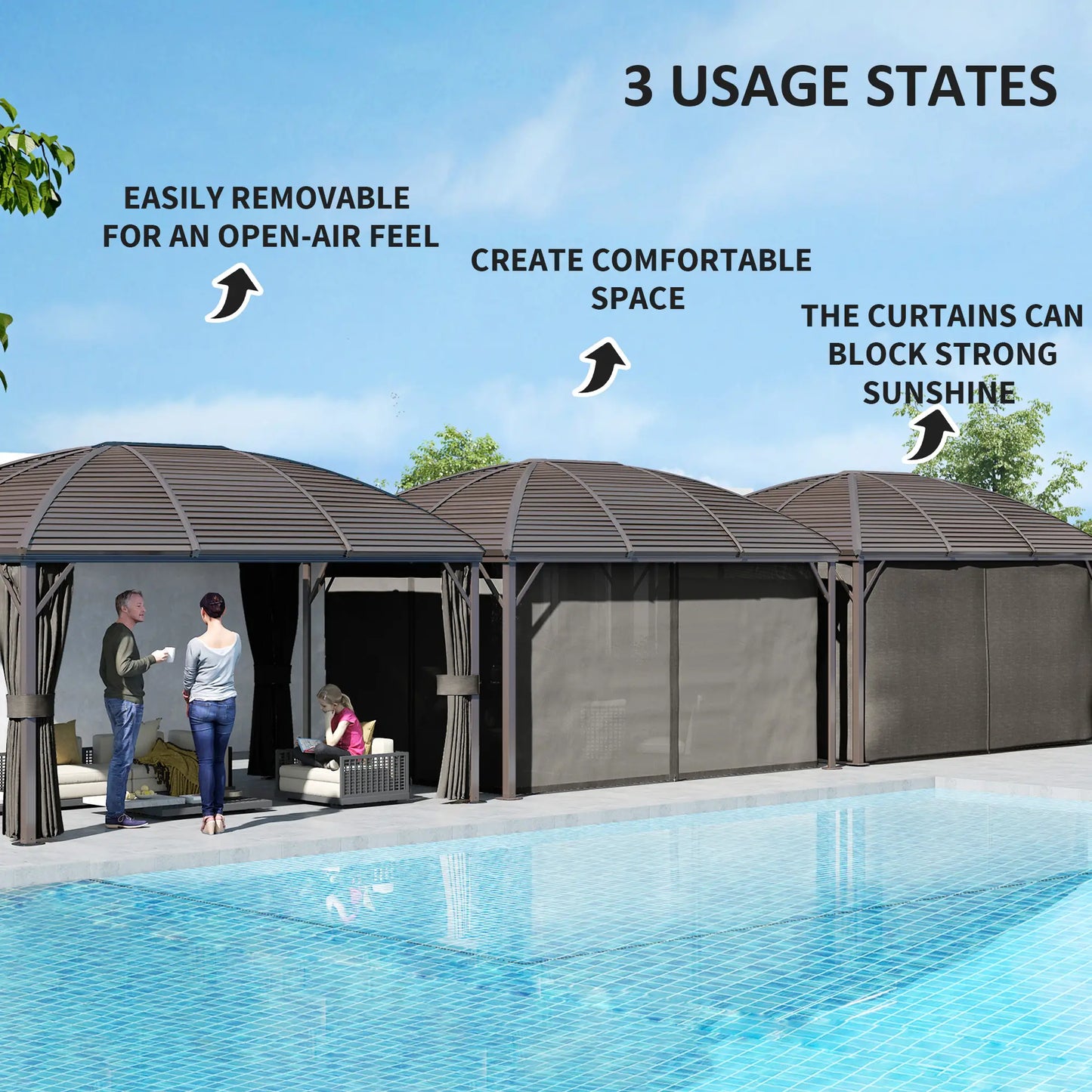10' x 13' Hardtop Gazebo, Aluminum Canopy, Mesh Nettings, Dark Grey Gazebos at Gallery Canada