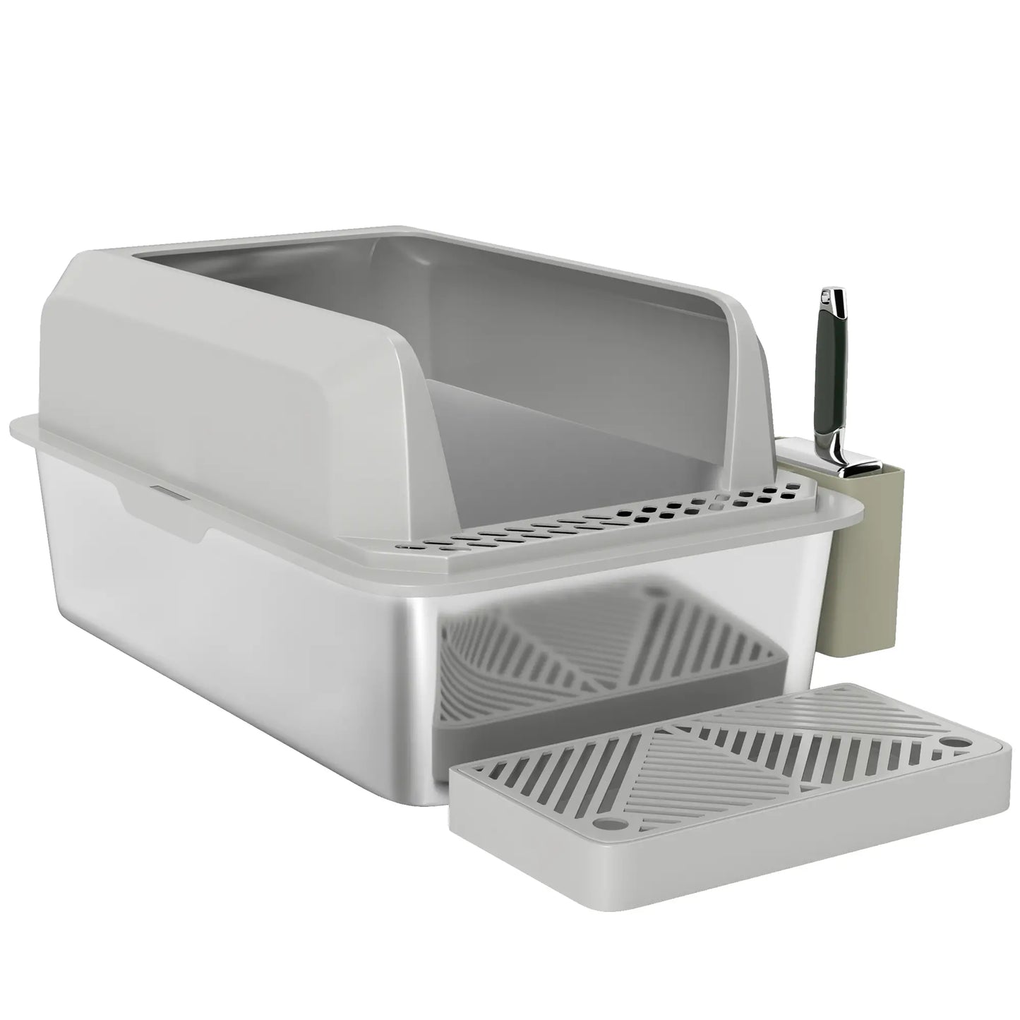 Stainless Steel Cat Litter Box, High Sided, Metal Scoop Holder, Easy Clean Cat Litter Box Enclosures Light Grey at Gallery Canada