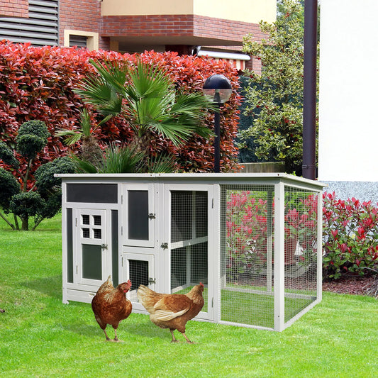 63" Wooden Chicken Coop, Rabbit Hutch, Nesting Box, Run, Grey Chicken Coops White and Grey at Gallery Canada