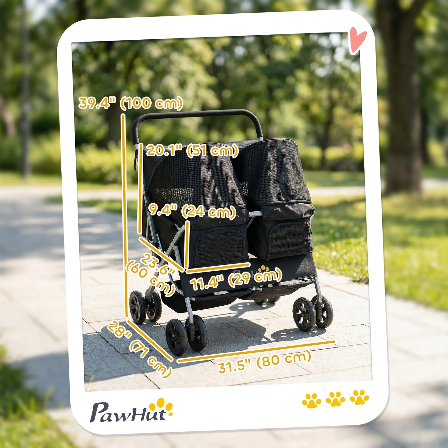 Double Pet Stroller, Foldable Dog Stroller with 2-Seater Carrier, Sunshade, Removable Pad, Safety Belt, Storage Basket Dog Bike Trailers & Strollers at Gallery Canada