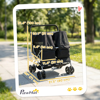 Double Pet Stroller, Foldable Dog Stroller with 2-Seater Carrier, Sunshade, Removable Pad, Safety Belt, Storage Basket Dog Bike Trailers & Strollers at Gallery Canada