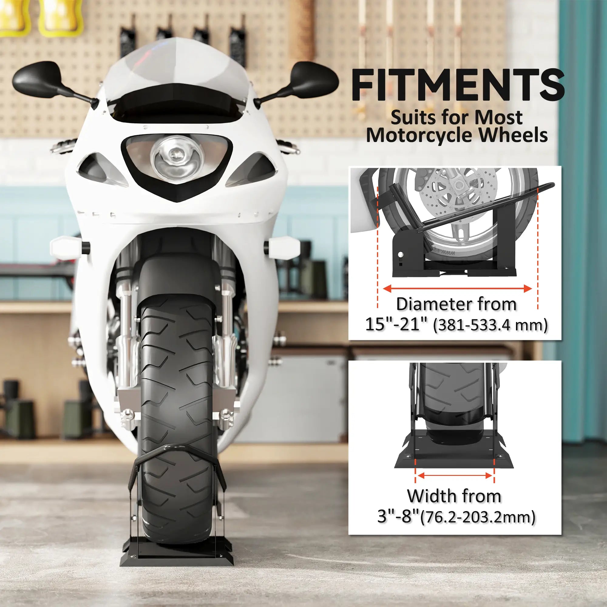 Motorcycle Wheel Chock, 1800 lbs Capacity, Steel, 15