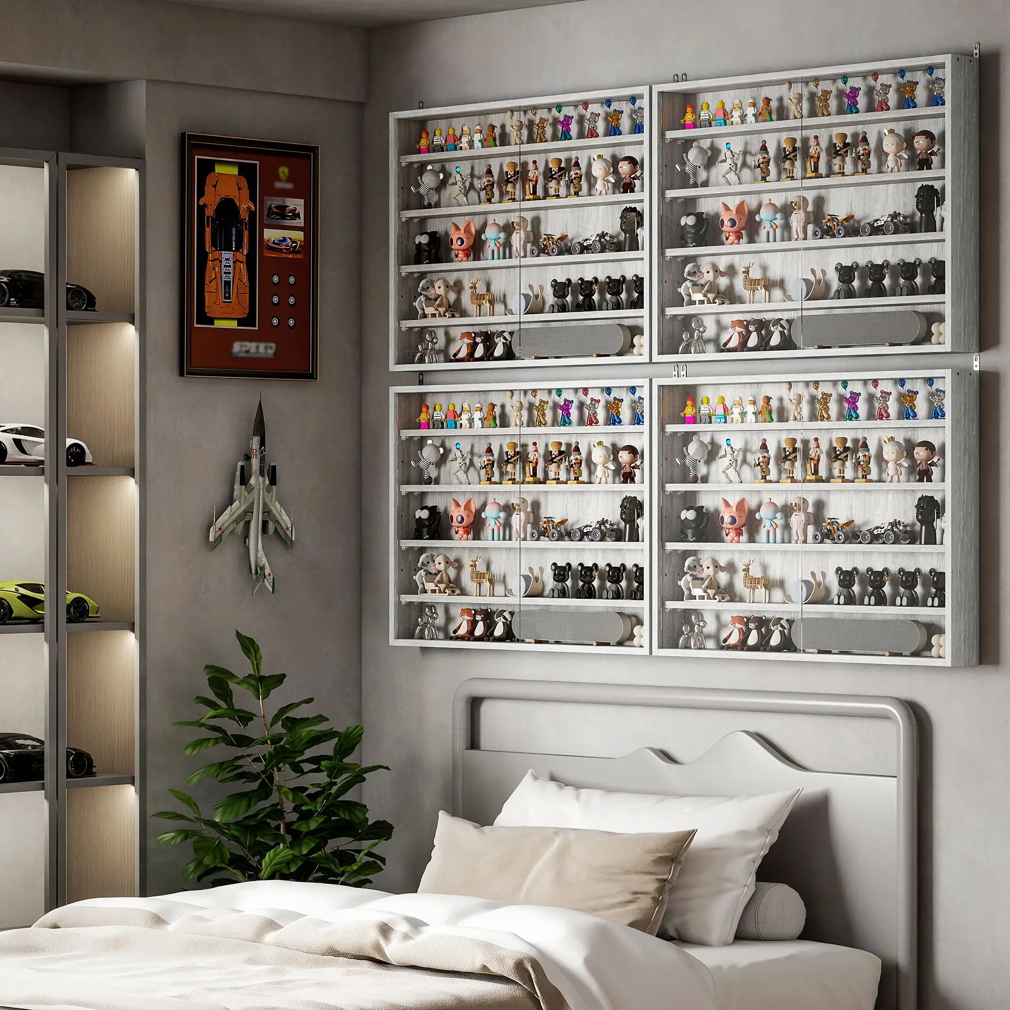 5-Tier Glass Display Cabinet, 2 Doors, 4 Adjustable Shelves, Grey Display Bookshelves at Gallery Canada
