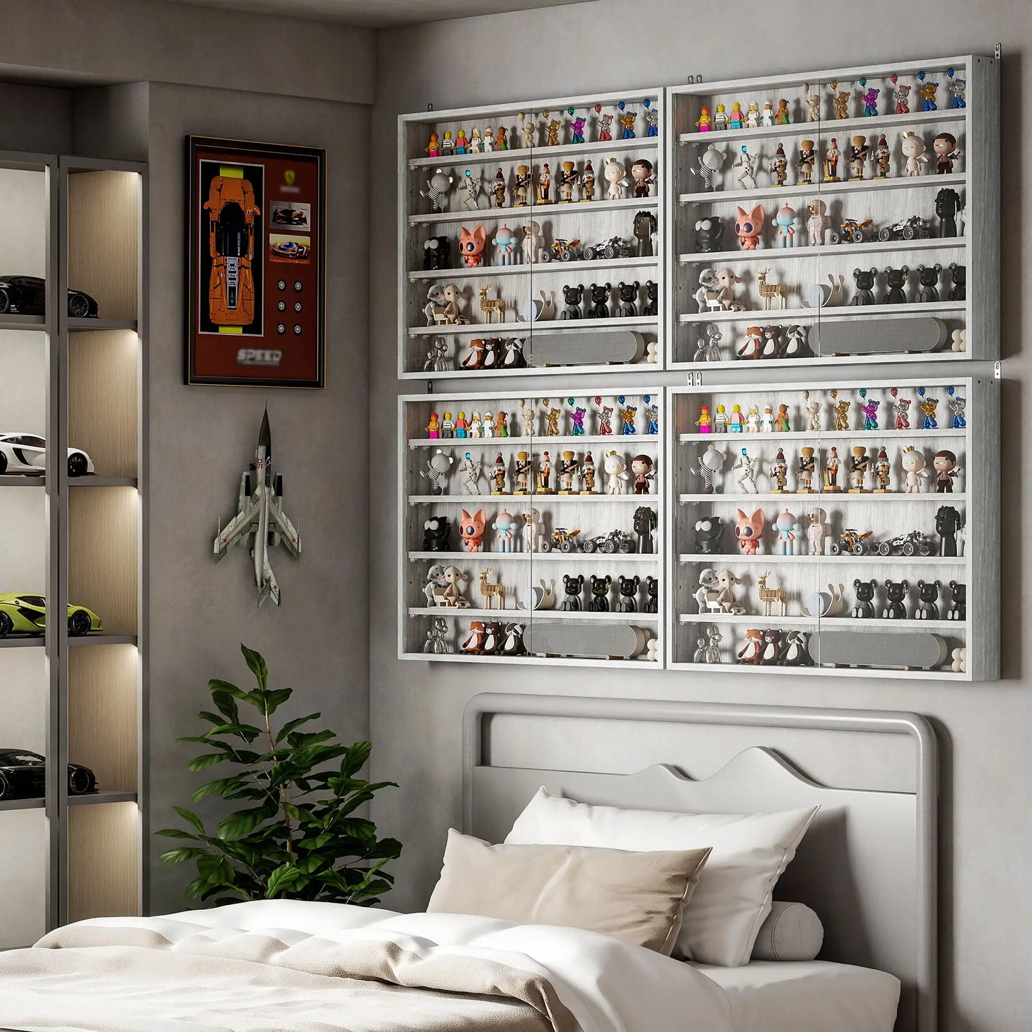 5-Tier Glass Display Cabinet, 2 Doors, 4 Adjustable Shelves, Grey Display Bookshelves at Gallery Canada
