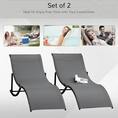 Foldable Pool Chaise Lounge Chairs, Set of 2, 264lbs Capacity, Dark Grey Lounger Chairs at Gallery Canada