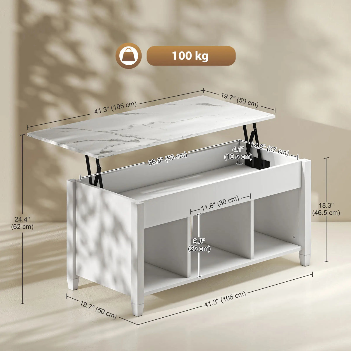 Lift Top Coffee Table, Storage Shelves, Hidden Compartment, 41" L, White Coffee Tables at Gallery Canada