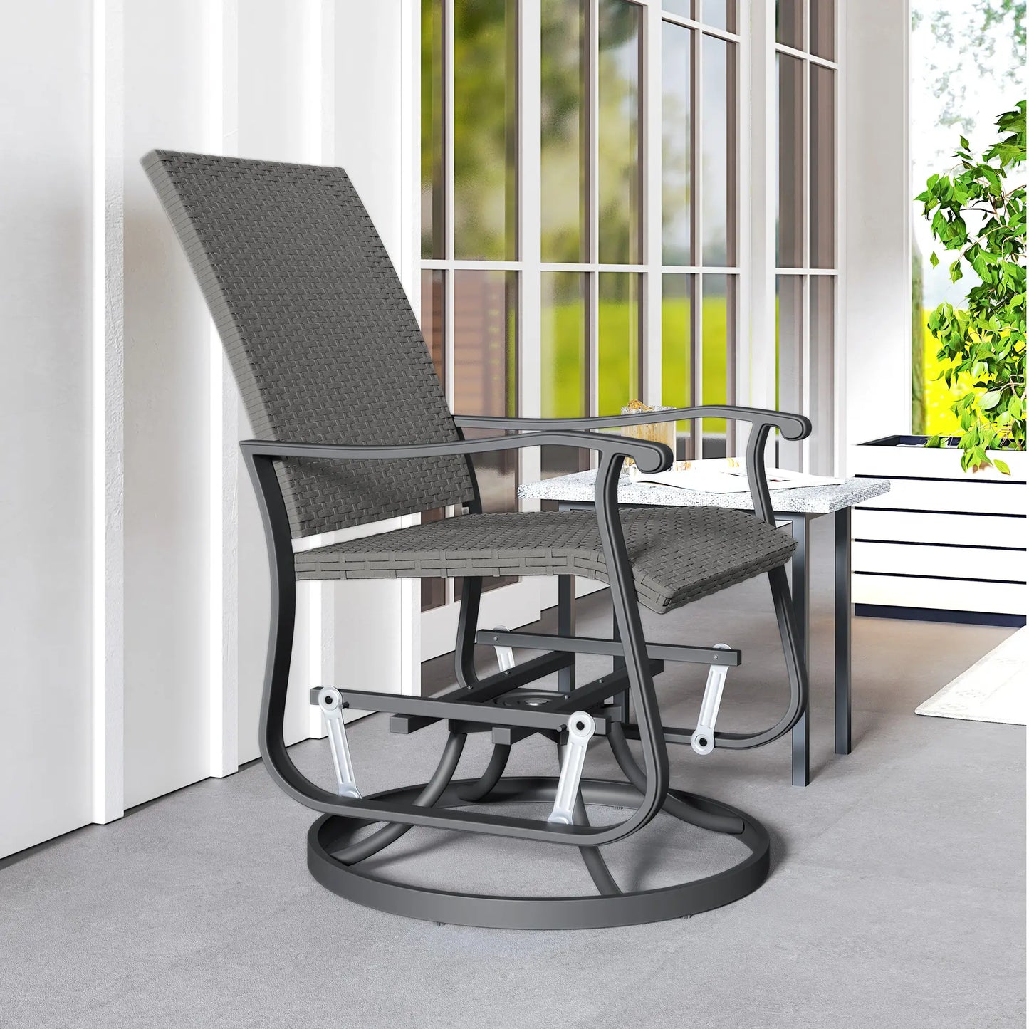 Rattan Patio Glider, Wicker Outdoor Chair, Steel Frame, Grey Outdoor Gliders at Gallery Canada