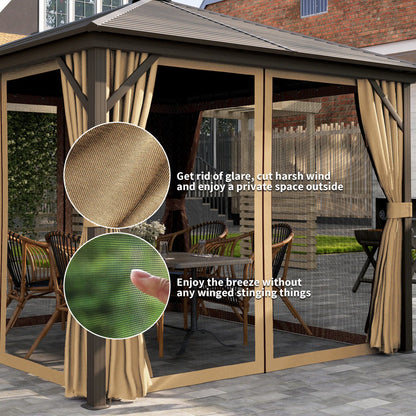 10' x 10' Hardtop Gazebo, Aluminum Canopy, Mosquito Netting, Curtains, Hanging Hook, Brown Gazebos at Gallery Canada