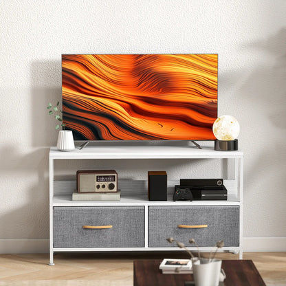 TV Stand with Charging Station, 2 Foldable Drawers, Open Shelf, 47 Inch, White TV Stands at Gallery Canada