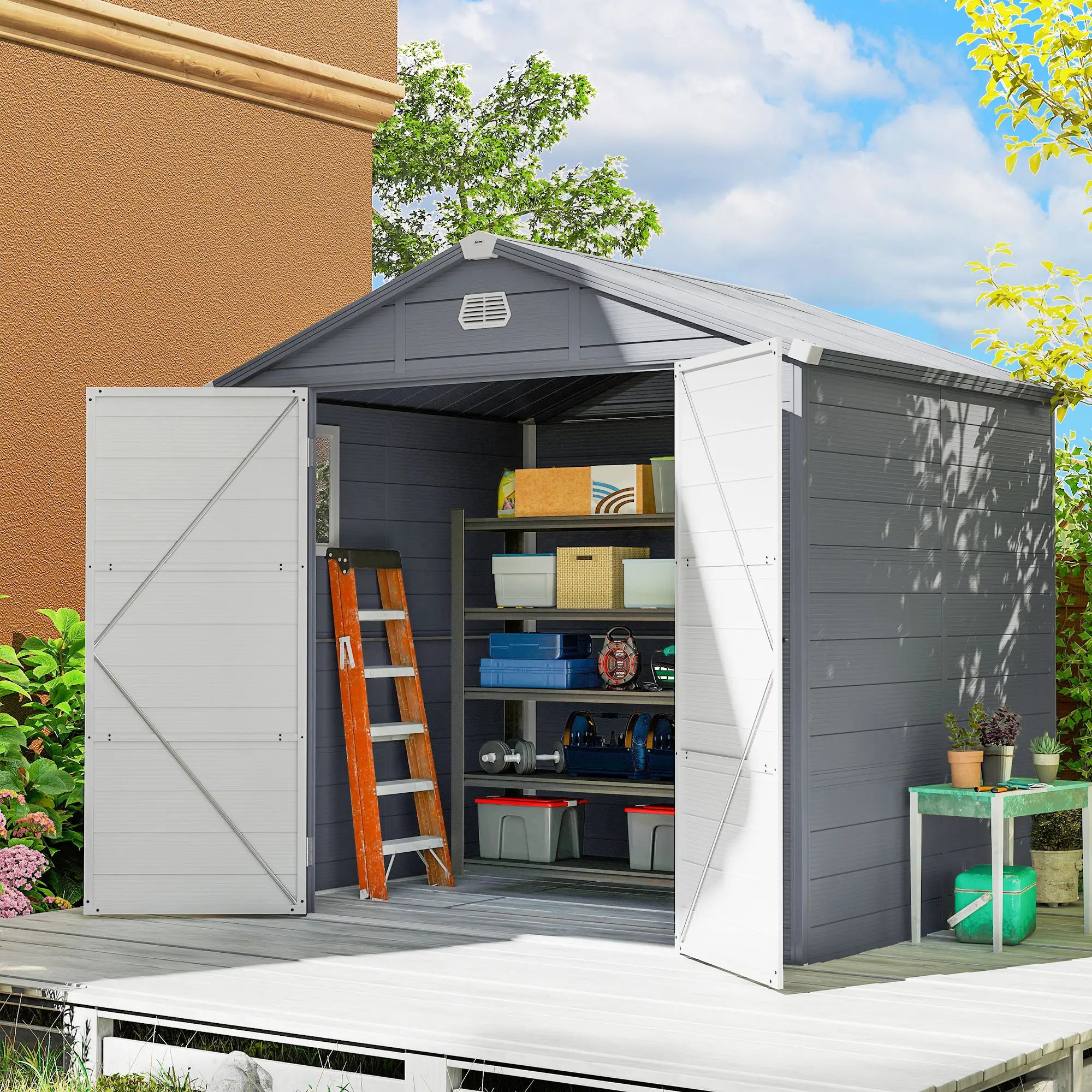 8' x 6' Plastic Garden Storage Shed, Latch Door, Vents, Dark Grey Sheds at Gallery Canada