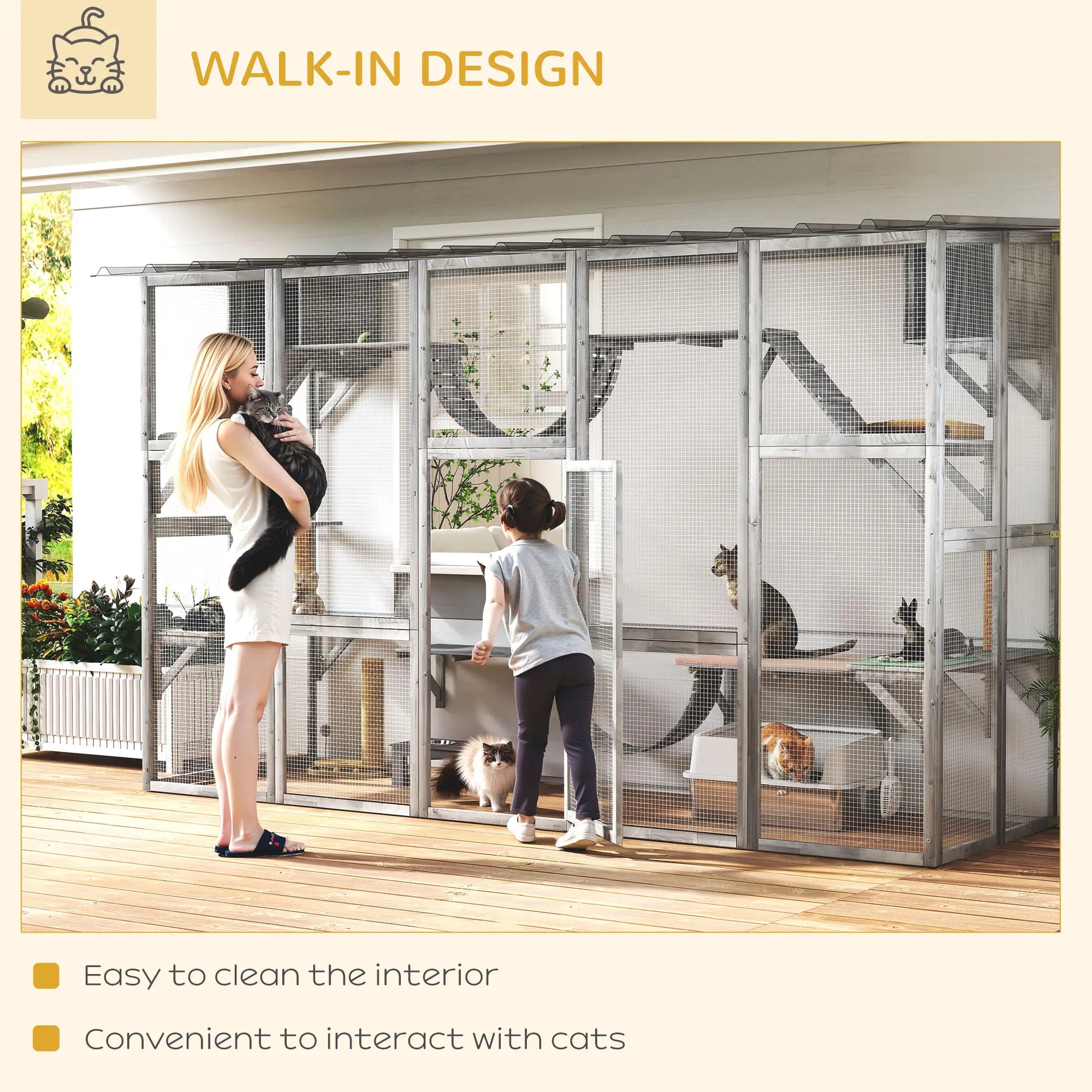 Large Outdoor Catio, Condos, Platforms, Doors, Ladders, Weather-Resistant Roof, Grey Outdoor Cat Enclosures at Gallery Canada