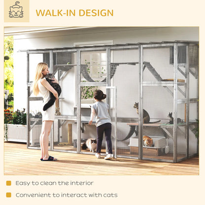 Large Outdoor Catio, Condos, Platforms, Doors, Ladders, Weather-Resistant Roof, Grey Outdoor Cat Enclosures at Gallery Canada