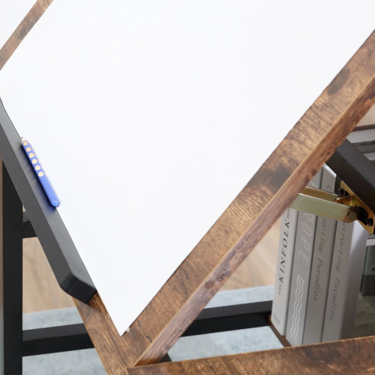 Adjustable Drafting Table, Art Desk, Tiltable Tabletop, Storage Shelf, Rustic Brown, Brown Writing Desks at Gallery Canada