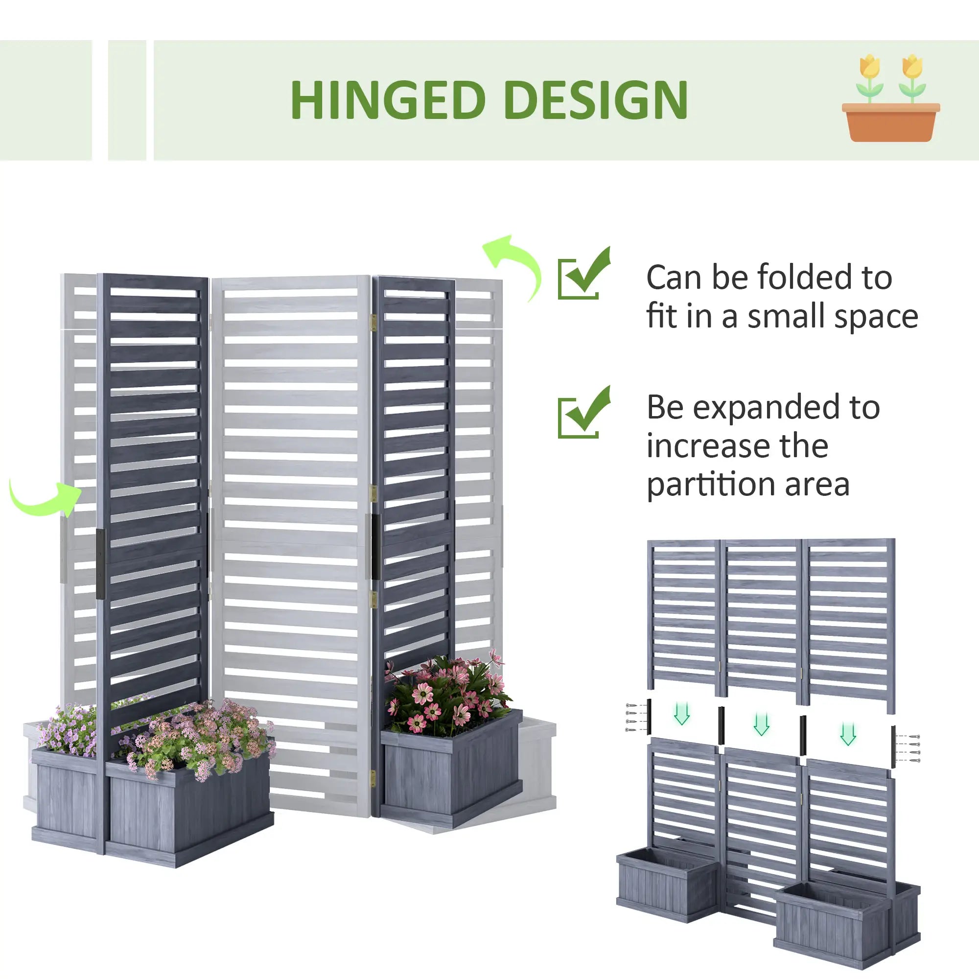 Outdoor Privacy Screen, Wood Panel with 4 Planter Boxes, Raised Bed, 3 Panels, Drainage Holes Side Awnings at Gallery Canada