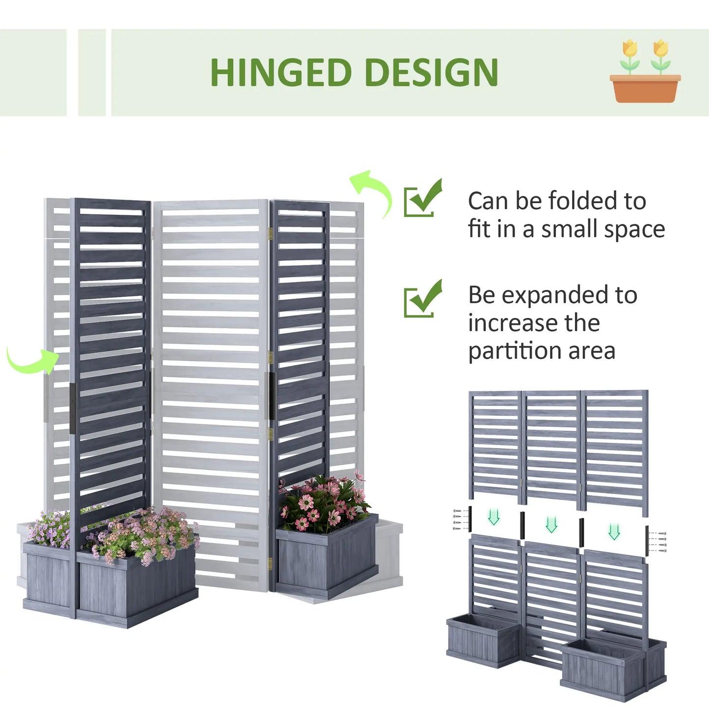Outdoor Privacy Screen, Wood Panel with 4 Planter Boxes, Raised Bed, 3 Panels, Drainage Holes Side Awnings at Gallery Canada