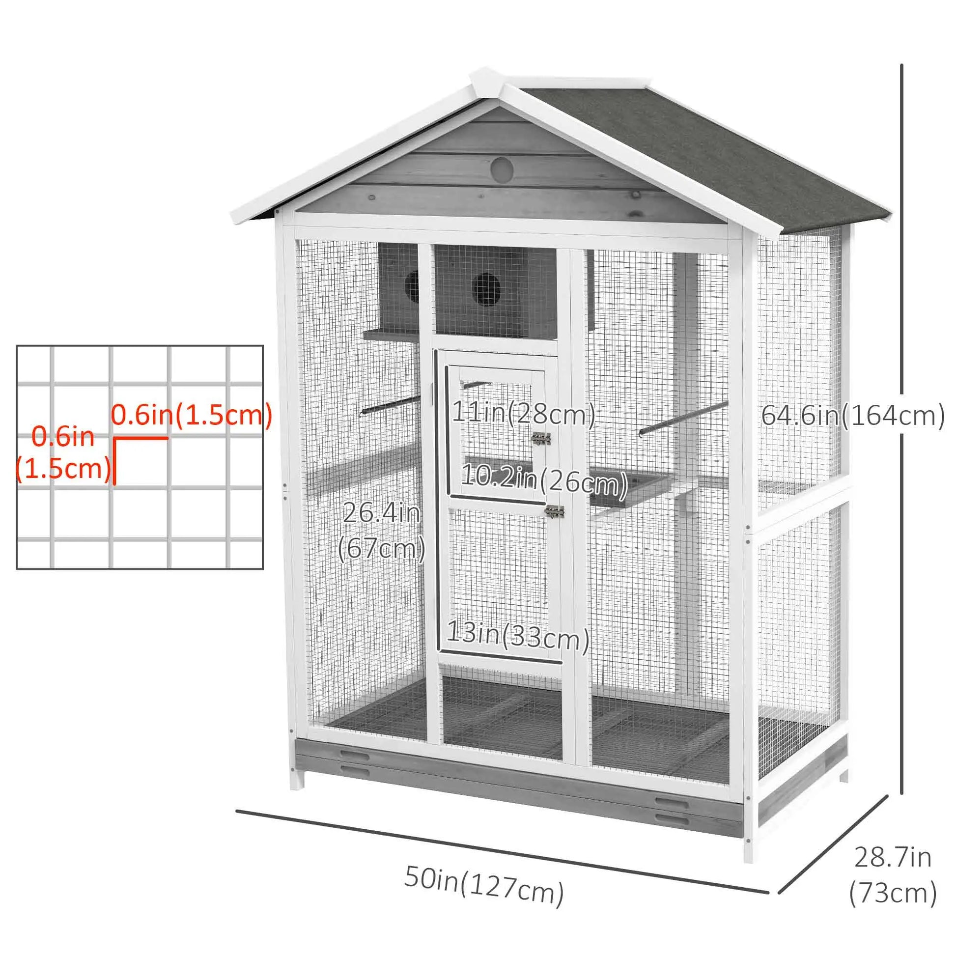 65" Large Bird Cage, Wooden Aviary, 2 Doors, Standing Pole, Grey Bird Cages at Gallery Canada
