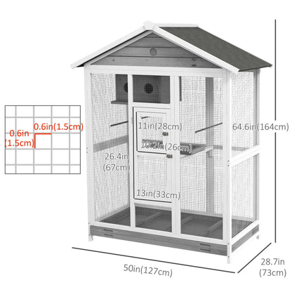 65" Large Bird Cage, Wooden Aviary, 2 Doors, Standing Pole, Grey Bird Cages at Gallery Canada