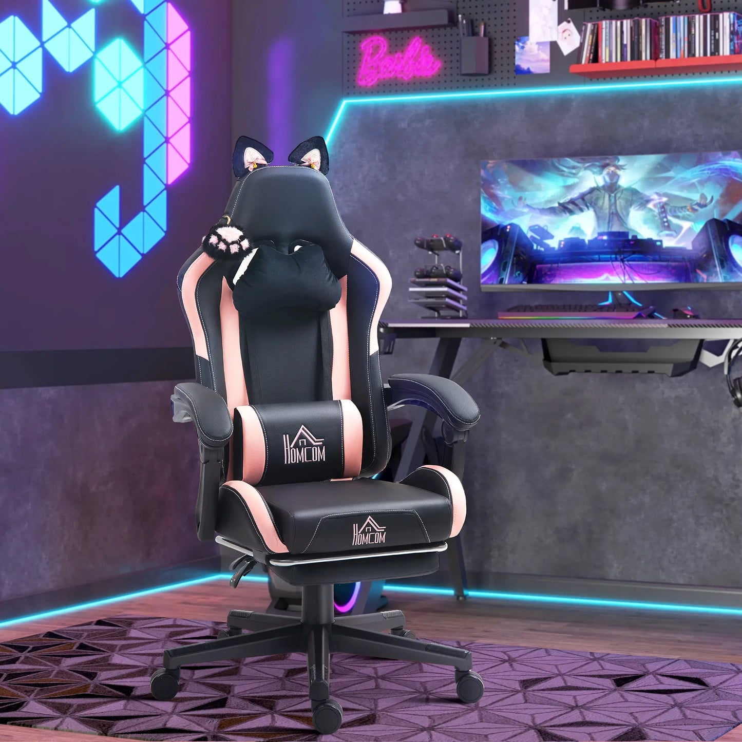 Racing Gamer Chair, Faux Leather, with Footrest, Headrest, Lumbar Support, Black Video Game Chairs at Gallery Canada