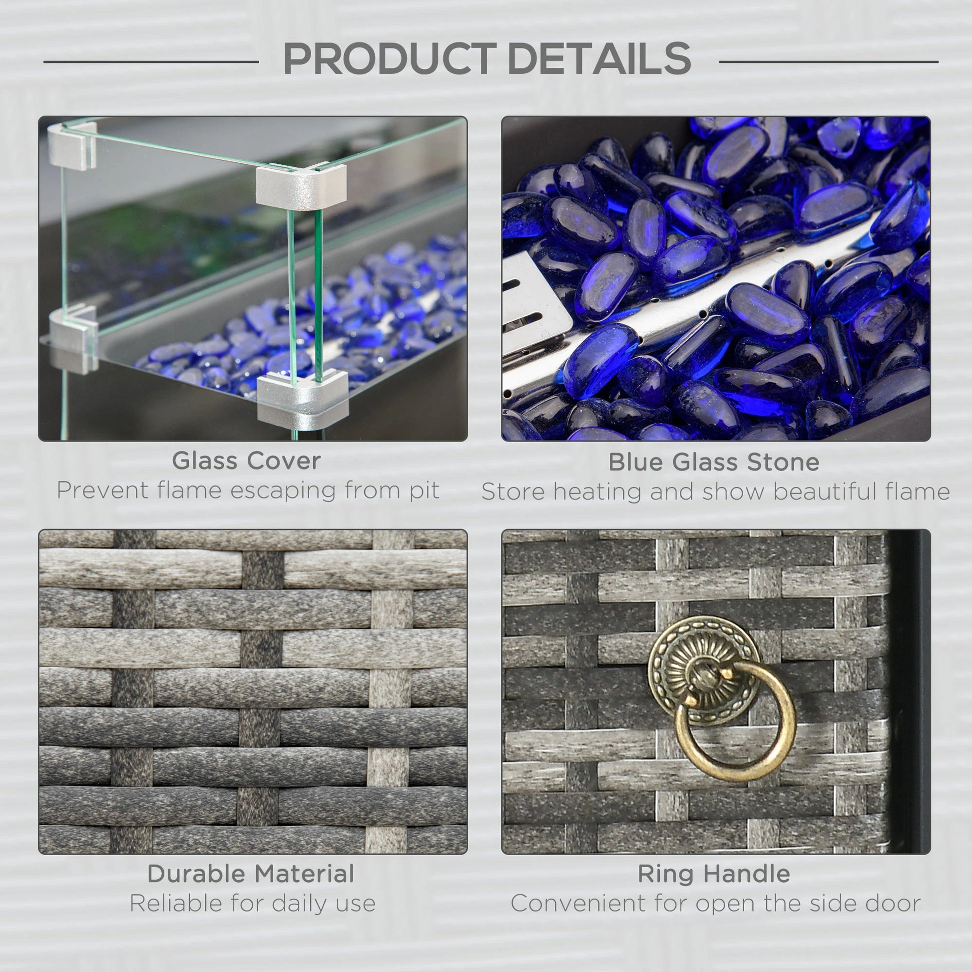 43" Propane Fire Pit Table, 50,000 BTU, Blue Glass Rock, Grey Fire Pits at Gallery Canada