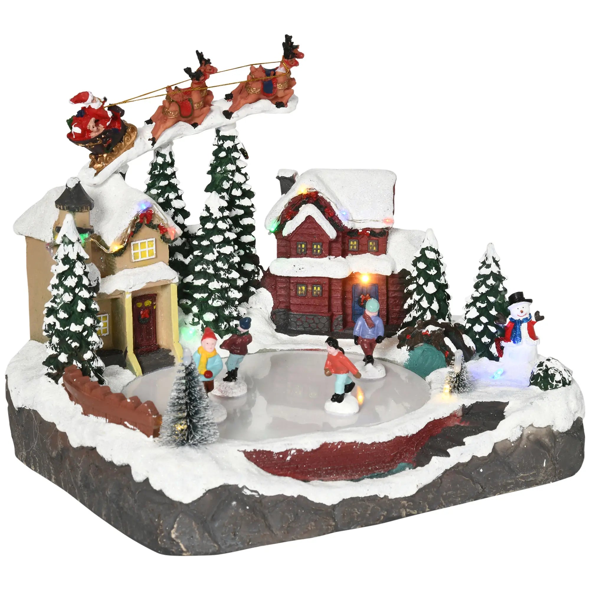 Animated Christmas Village Set, Santa Deer Skating Pond, LED Light, Multicolored Christmas Village Houses Multi Colour at Gallery Canada