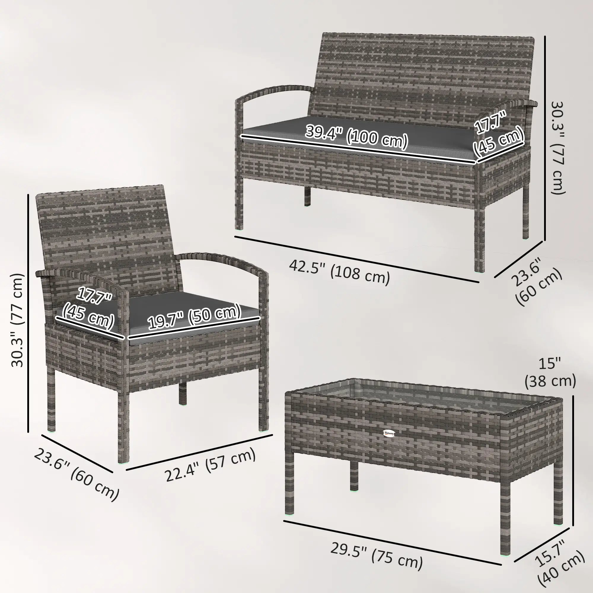 4-Piece Patio Furniture Set, Loveseat, 2 Armchairs, Coffee Table, Dark Grey Patio Furniture Sets at Gallery Canada