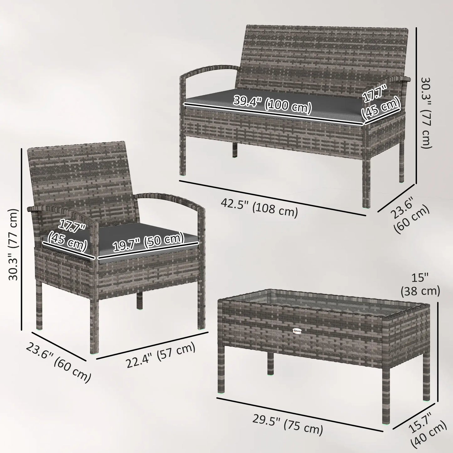 4-Piece Patio Furniture Set, Loveseat, 2 Armchairs, Coffee Table, Dark Grey Patio Furniture Sets at Gallery Canada