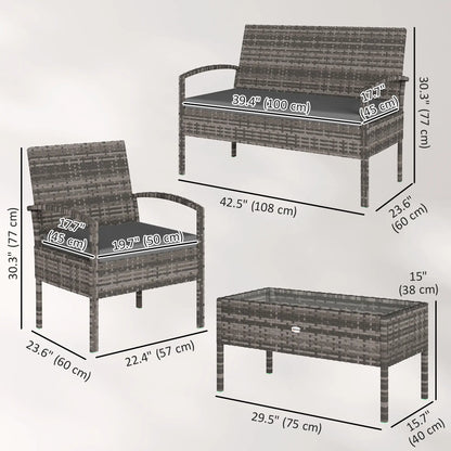 4-Piece Patio Furniture Set, Loveseat, 2 Armchairs, Coffee Table, Dark Grey Patio Furniture Sets at Gallery Canada