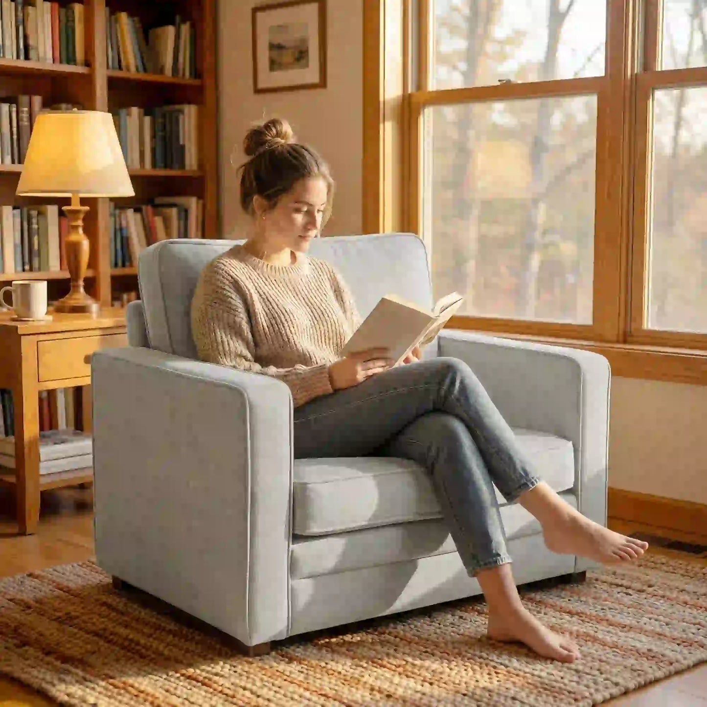 Grey Velvet Fabric Armchair, Wide Seat Spring Cushion, Solid Wood Legs, Grey Single Sofas at Gallery Canada
