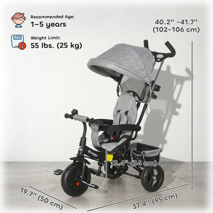6 in 1 Toddler Tricycle Stroller, Basket, Canopy, 5-Point Harness, 12-60 Months, Grey Tricycles for Kids at Gallery Canada
