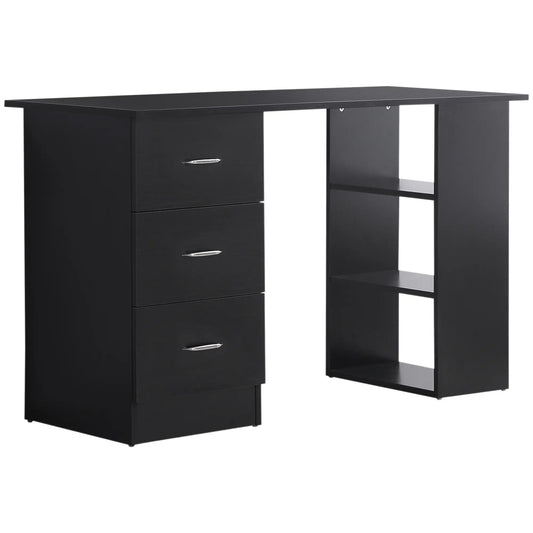 47 Inches Office Desk, 3-Tier Storage Shelves, Black