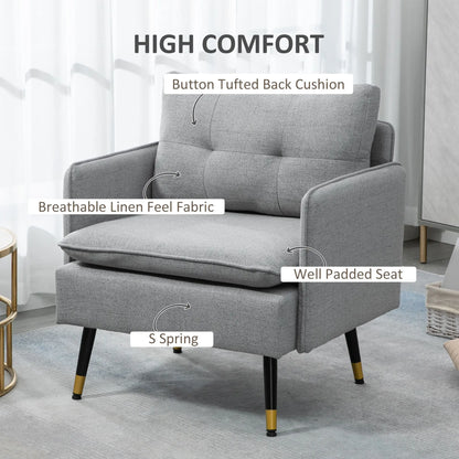 Modern Armchair, Upholstered Accent Chair, Tufted Back, Steel Legs, Grey Accent Chairs at Gallery Canada