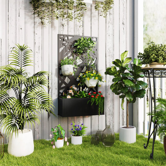 Metal Raised Garden Bed With Trellis, Privacy Panel, Irregular Line Cut-Outs Galvanized Planter Boxes Black at Gallery Canada