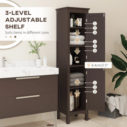 Tall Bathroom Cabinet, Freestanding Storage, Adjustable Shelves, 15" x 13" x 63", Dark Brown Bathroom Cabinets at Gallery Canada