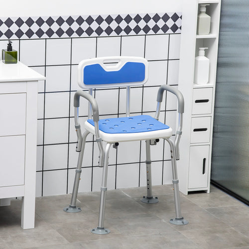 Adjustable Shower Chair with Arms, Back, Anti-Slip Seat, 299lbs